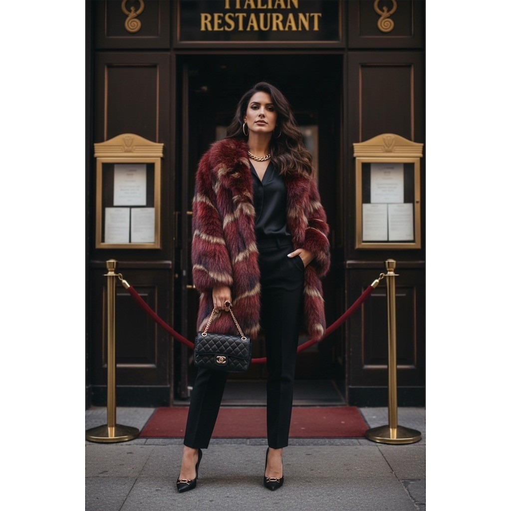 Mano Swartz Est 1889 Jacket M Burgundy Striped Real Fur Toggle Mob Wife Animal